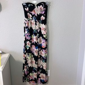 Band of Gypsies Black Floral Strapless Jumpsuit